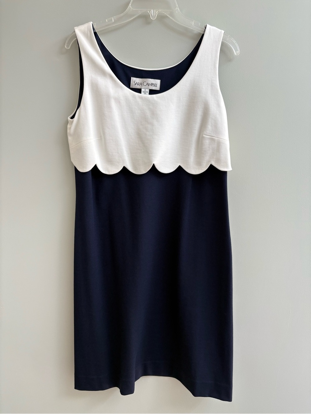 Sara Campbell Navy and White Scallop-Trim Dress
